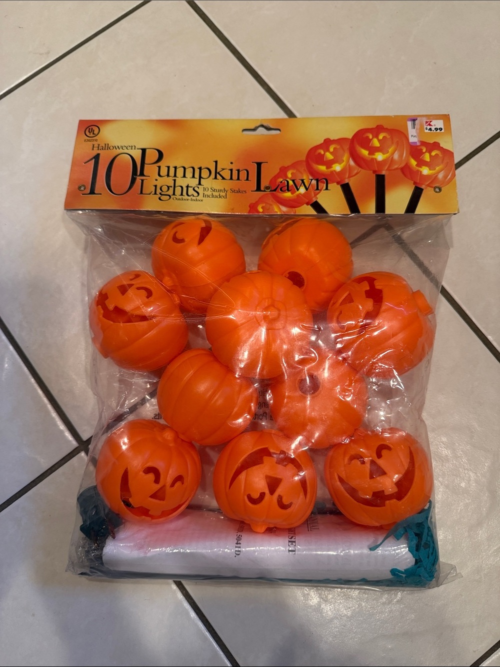 Vtg Halloween Pumpkin Lawn Lights - Orange Jack-O'-Lantern Stakes Outdoor/Indoor